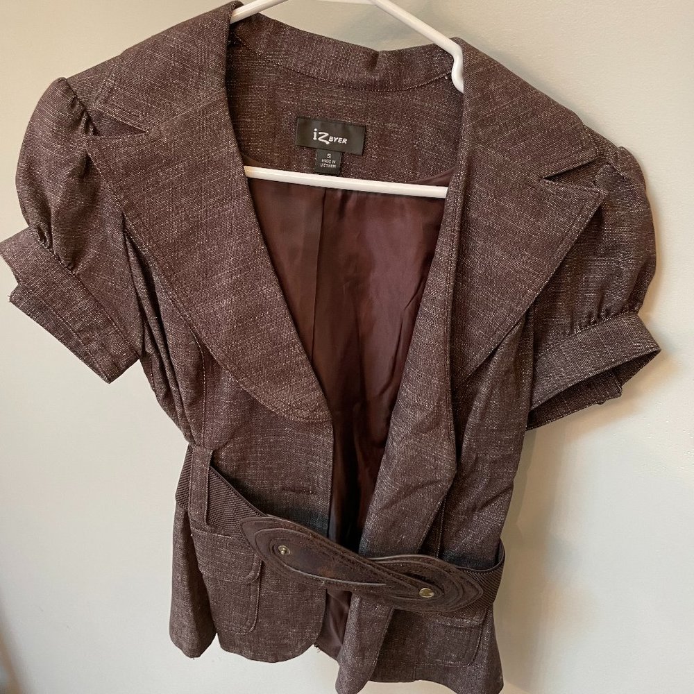 IZ Byer Brown Jacket With Snap Belt - Size Small - Great Condition